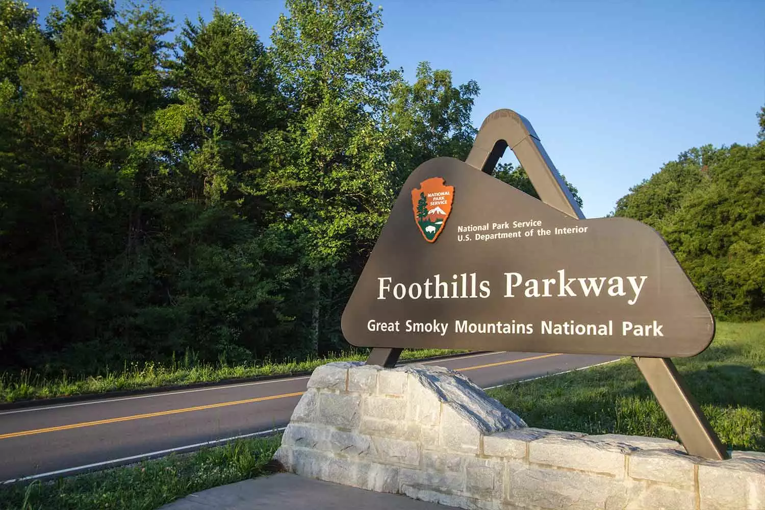 Foothills Parkway sign in the Great Smoky Mountains National Park.