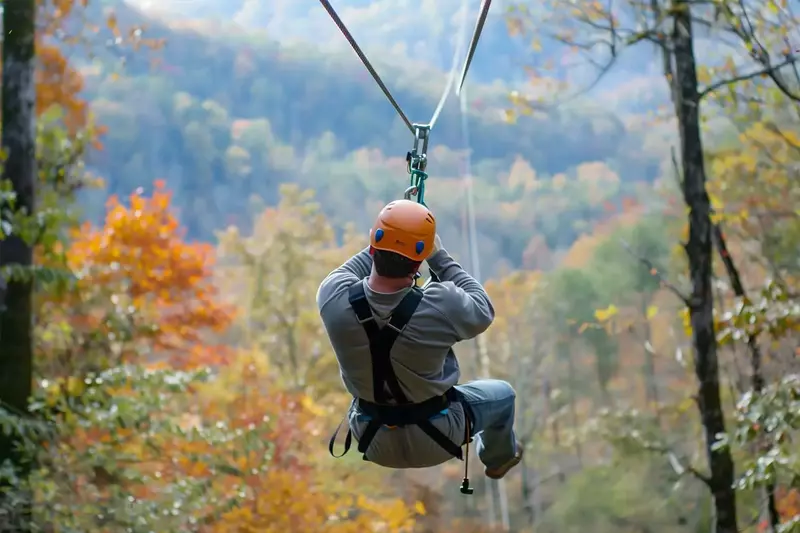 Zip line in the Smokies at Foxfire Adventure Park.