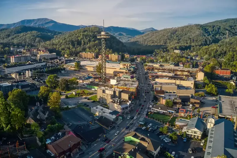 View of downtown Gatlinburg, Tennessee.