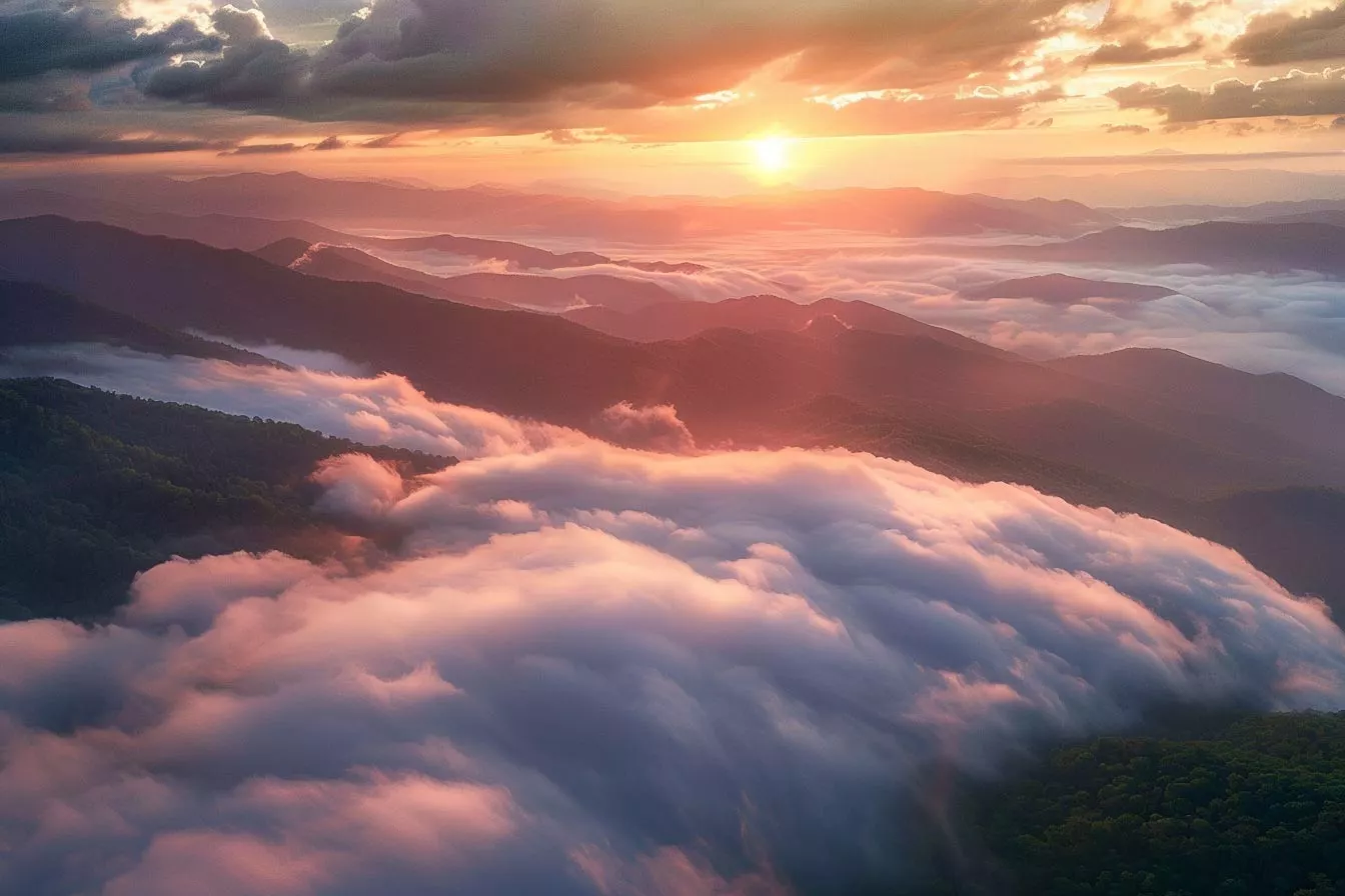 Sunrise over the Smoky Mountains in East Tennessee.
