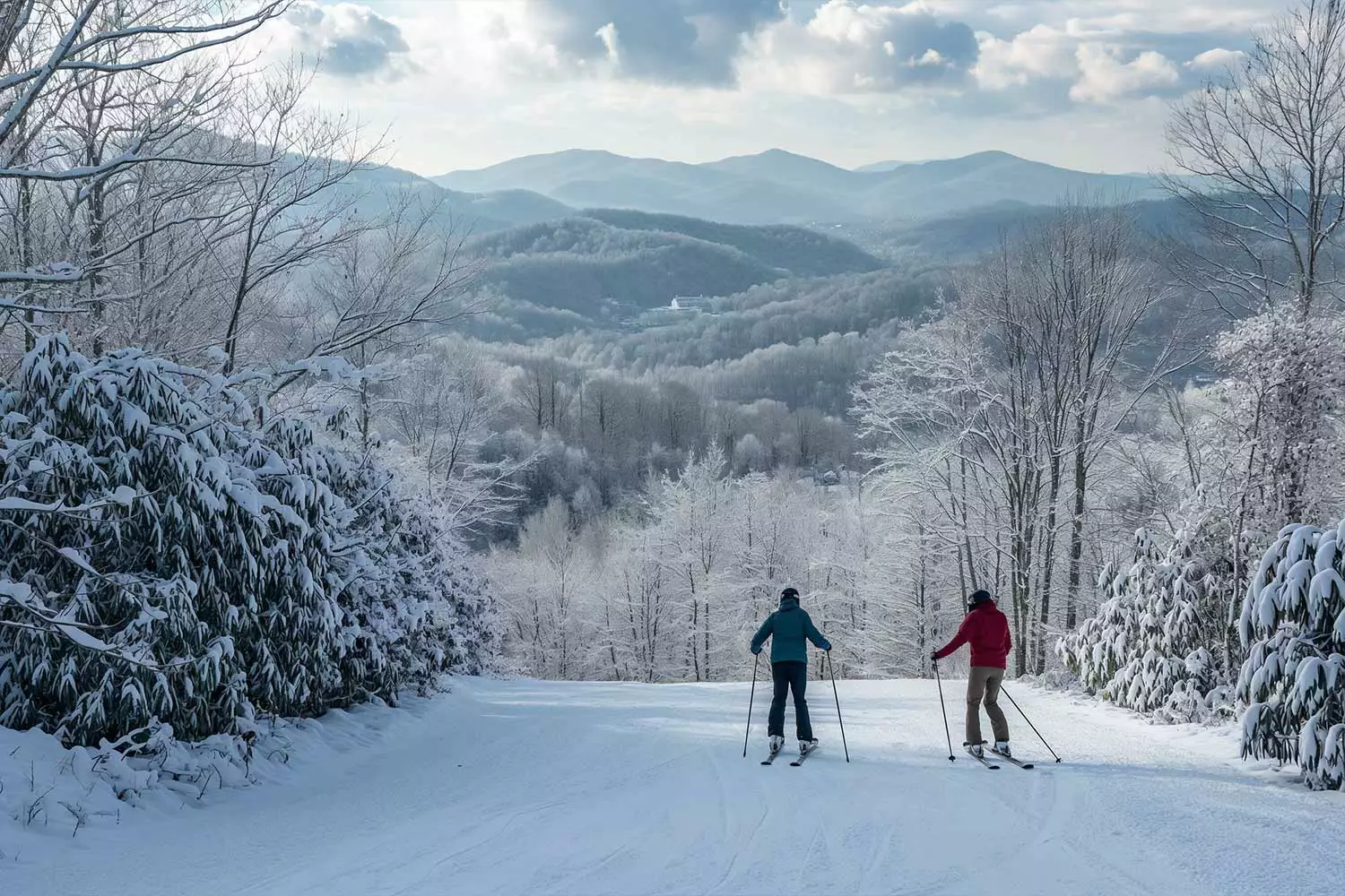 A couple skiing in Gatlinburg, Tennessee.