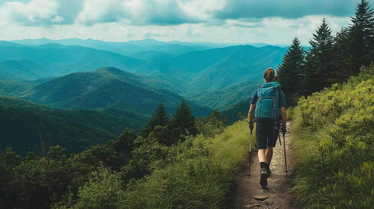 A woman hiking in the Smoky Mountains of East Tennessee