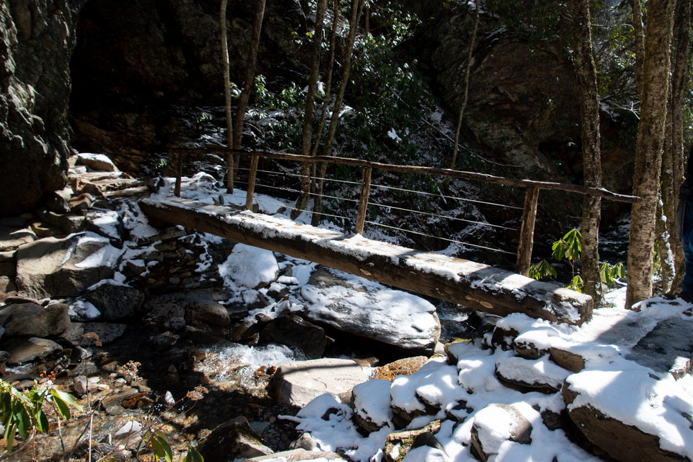 snowy hike during winter in the smoky mountains