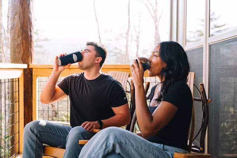 drinking tennessee wines at a cabin