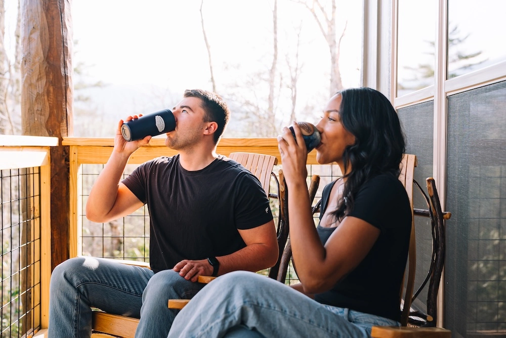 drinking tennessee wines at a cabin